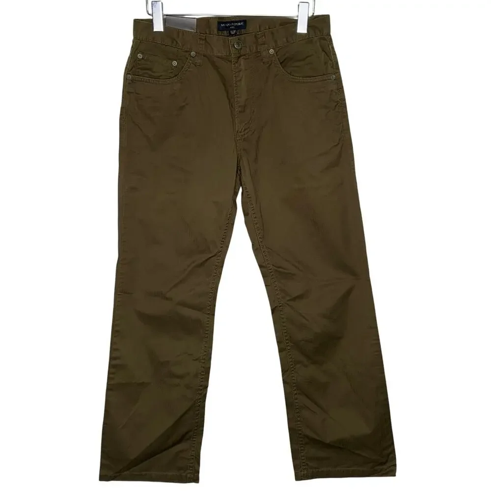 Banana Republic 32 NEW Mens Wide Leg Chino Pants Flap Pocket Dark Khaki